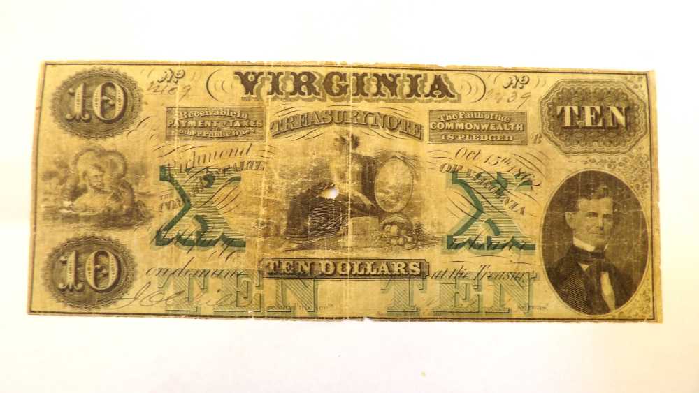 1862 Richmond Virginia $10  Treasury Note Confederate Civil War  -img-0
