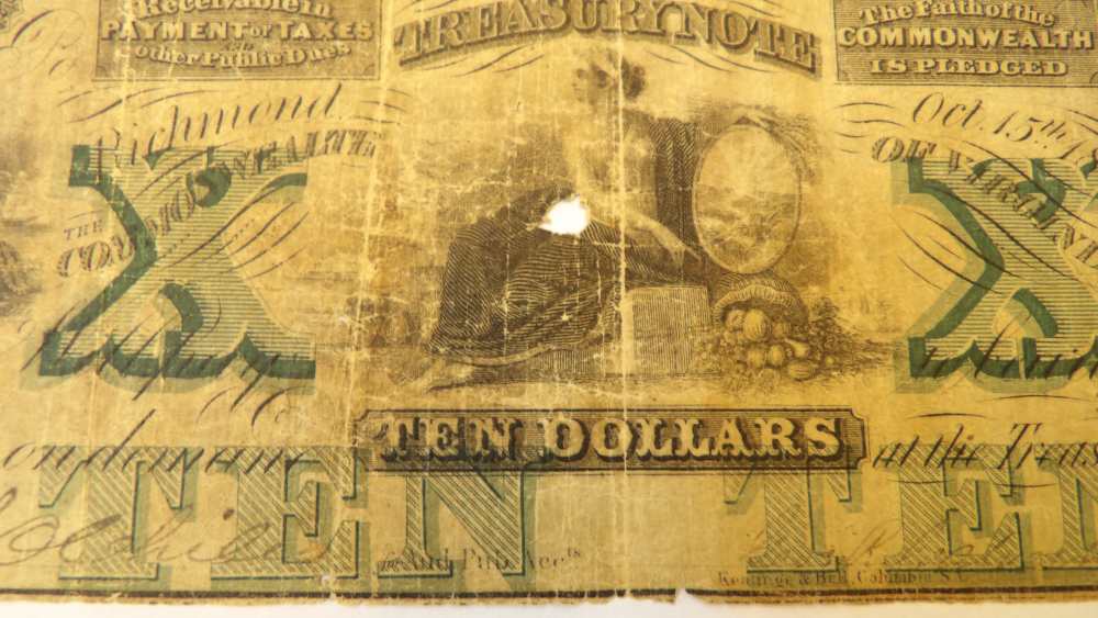1862 Richmond Virginia $10  Treasury Note Confederate Civil War  -img-6