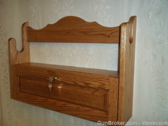 Wooden Gun Rack w/ Locking Storage Golden Oak-img-2