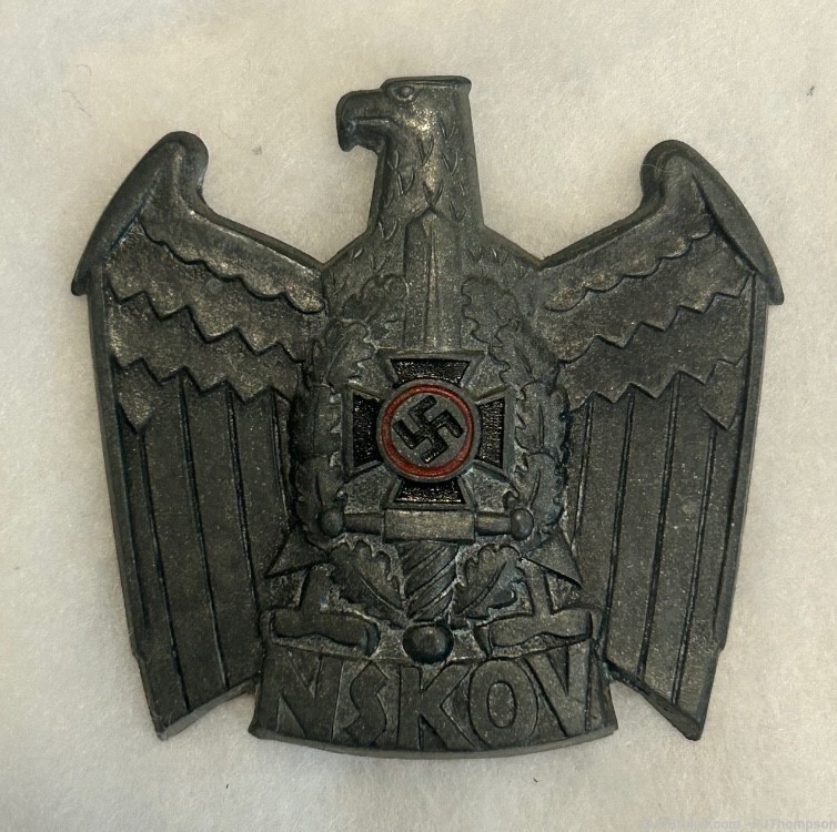 Vintage Original WW2 German NSKOV Cap Badge -img-0