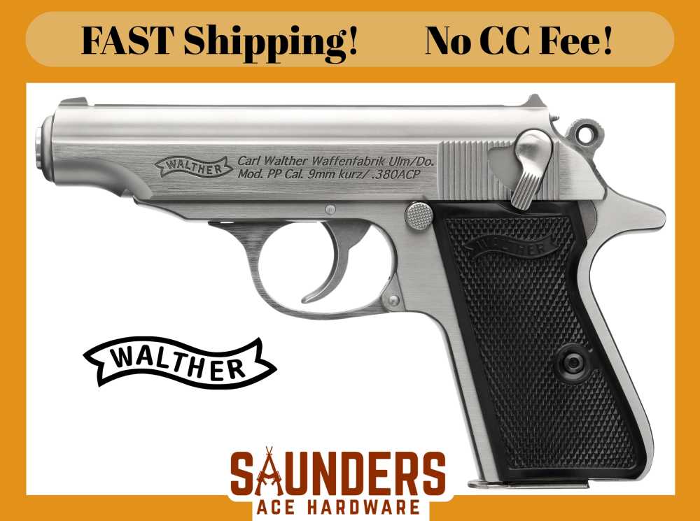 WALTHER PP STAINLESS Compact Pistol 380 ACP Low-Profile Sights Metal Frame-img-0