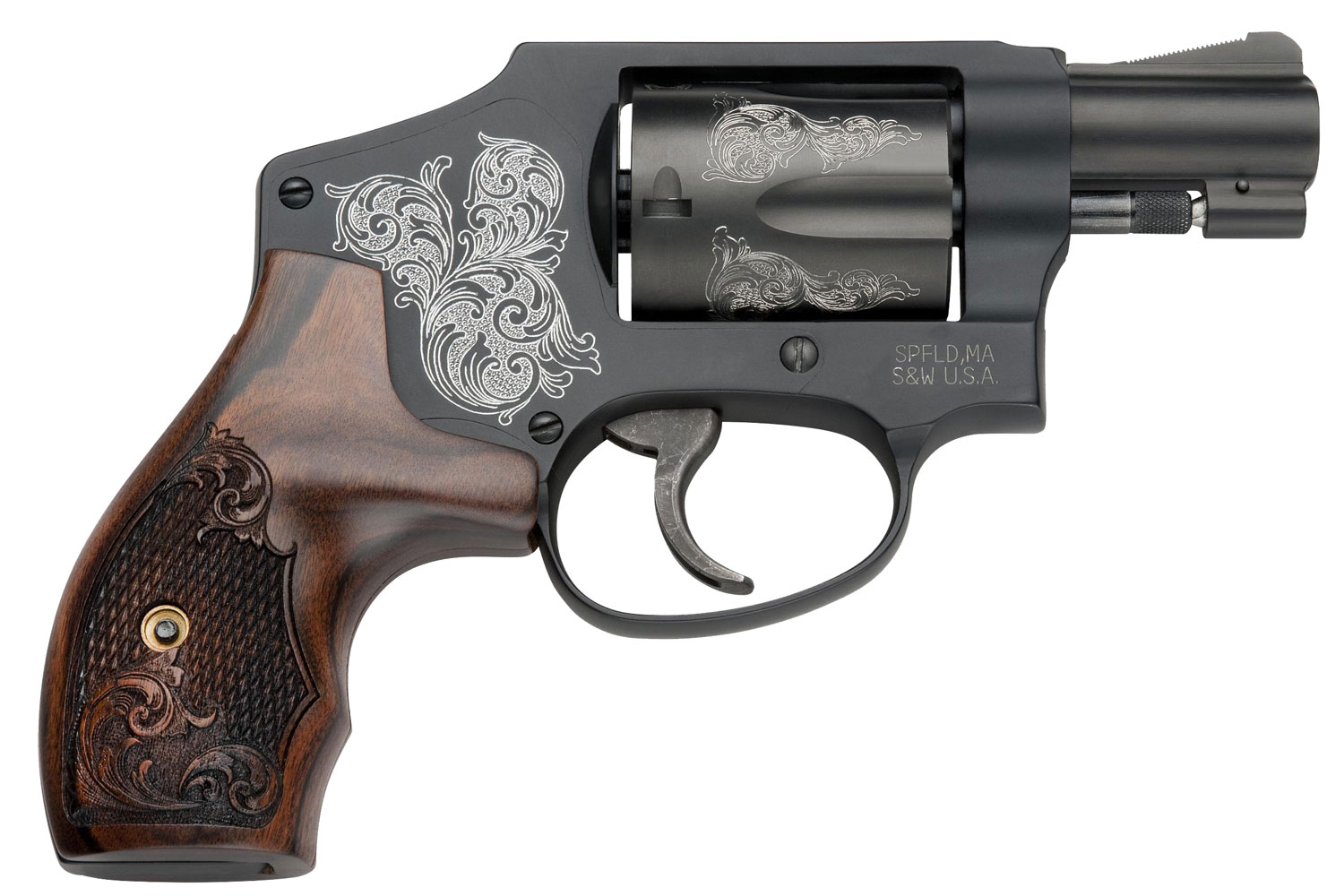 Smith & Wesson Model 442 38 Spl +P Revolver 1.88 Matte Black Engraved 15078-img-0