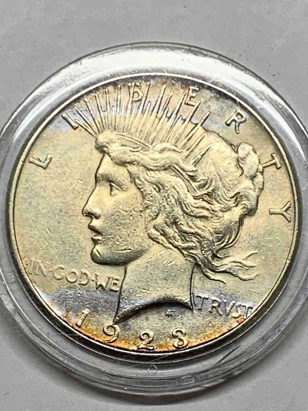 1923-S Peace Dollar - Unique toning, AU detail-img-0