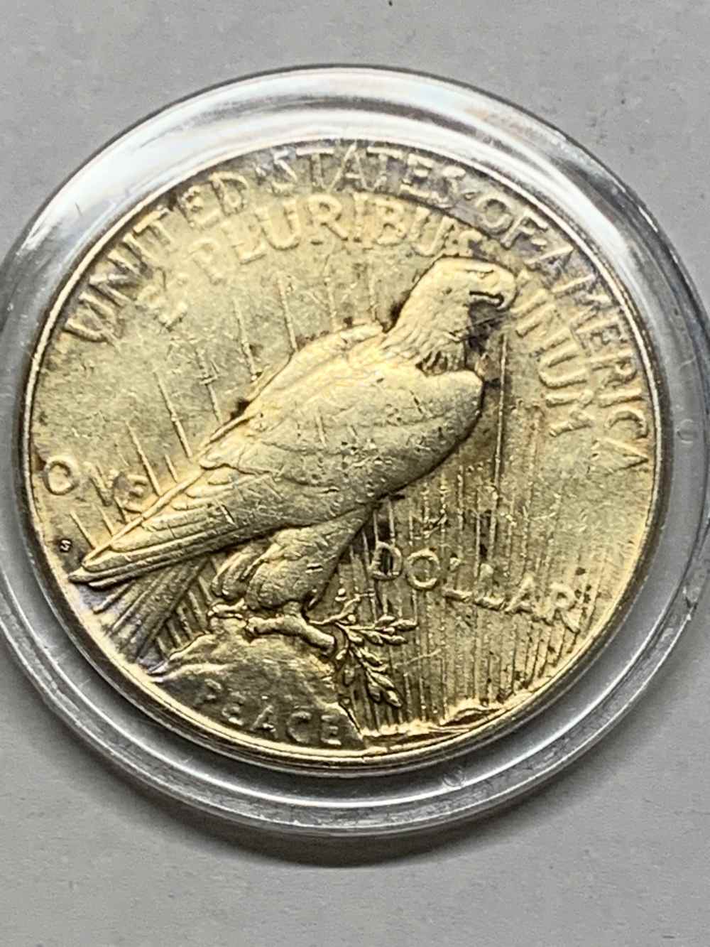 1923-S Peace Dollar - Unique toning, AU detail-img-2