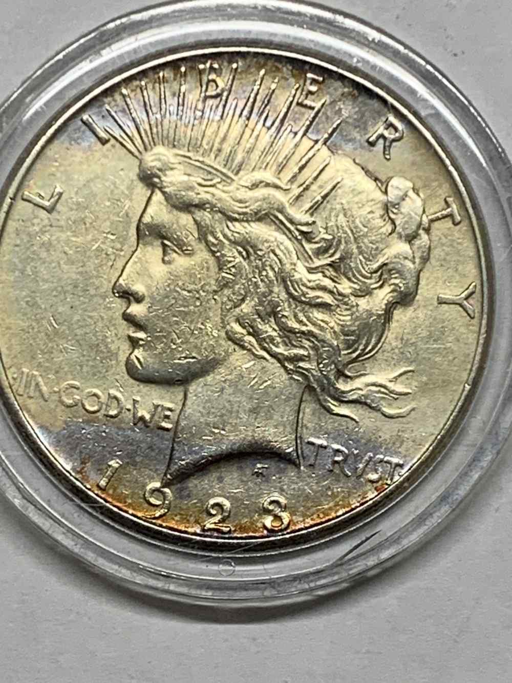 1923-S Peace Dollar - Unique toning, AU detail-img-1