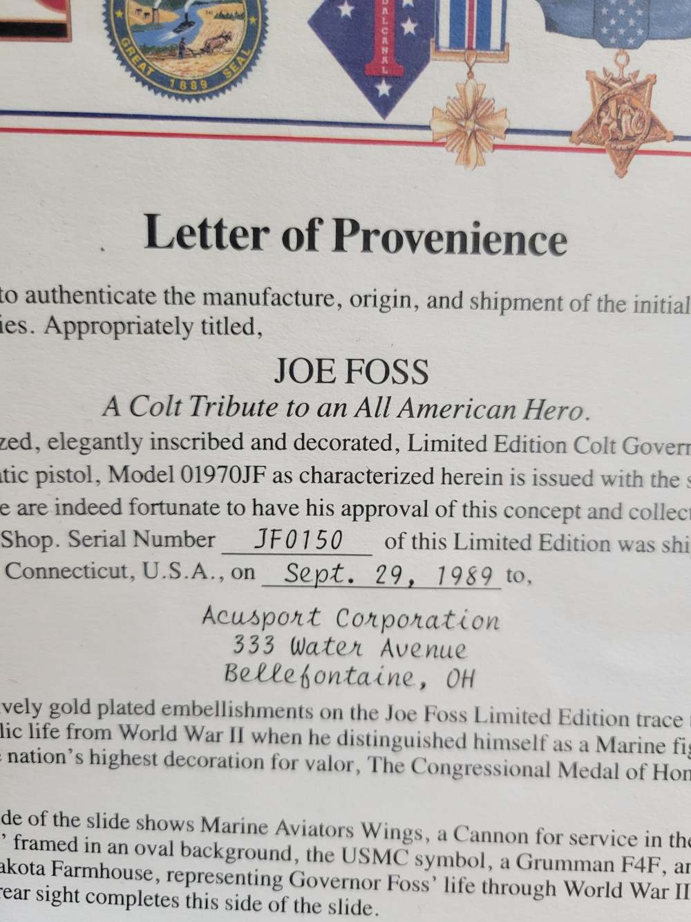 AMAZING! Colt Joe Foss Tribute Heritage 1911 Full Set 45acp wwii Collector-img-49