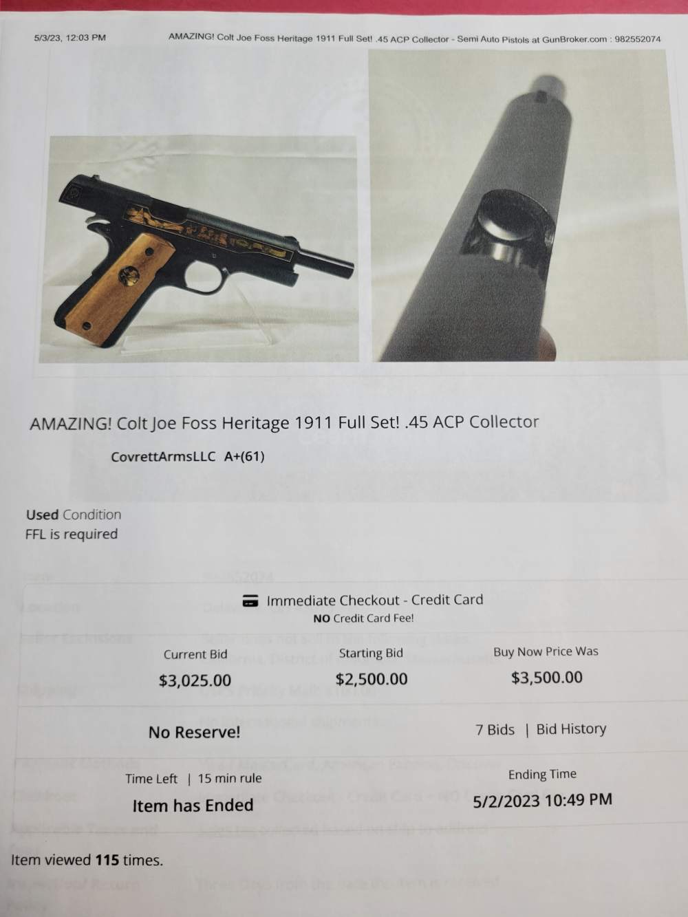 AMAZING! Colt Joe Foss Tribute Heritage 1911 Full Set 45acp wwii Collector-img-50