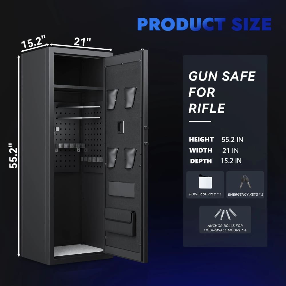  Large Gun Safe w/Fingerprint or Code/Key Entry+Motion Alarm 55"X15"X21"G61-img-1