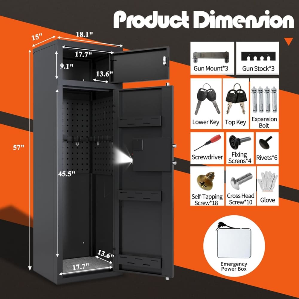 Large Gun Safe w/Top Compartment + Dual Entry/Alarm 57"x18"x15" G31-img-1