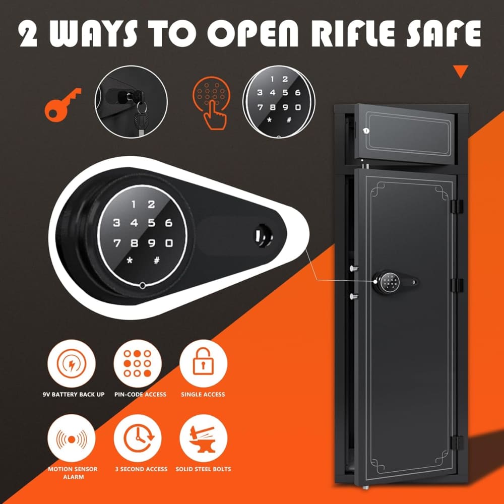 Large Gun Safe w/Top Compartment + Dual Entry/Alarm 57"x18"x15" G31-img-3