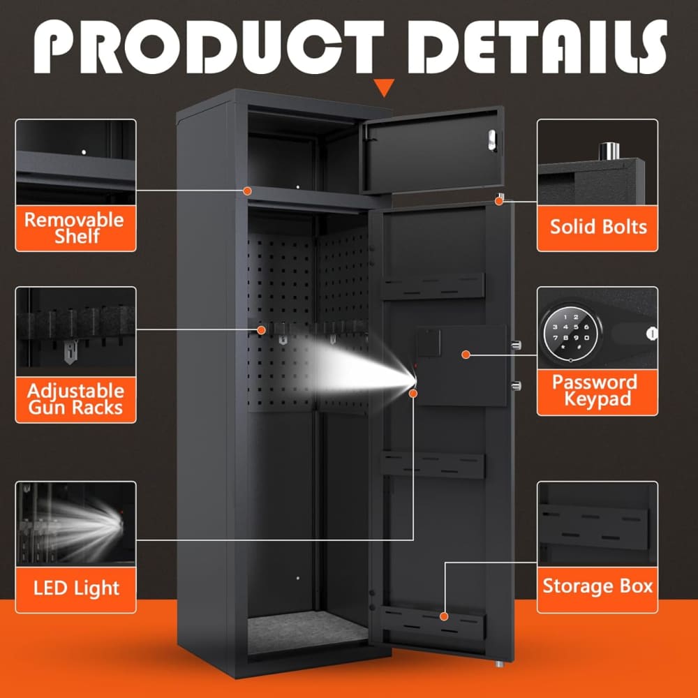 Large Gun Safe w/Top Compartment + Dual Entry/Alarm 57"x18"x15" G31-img-2