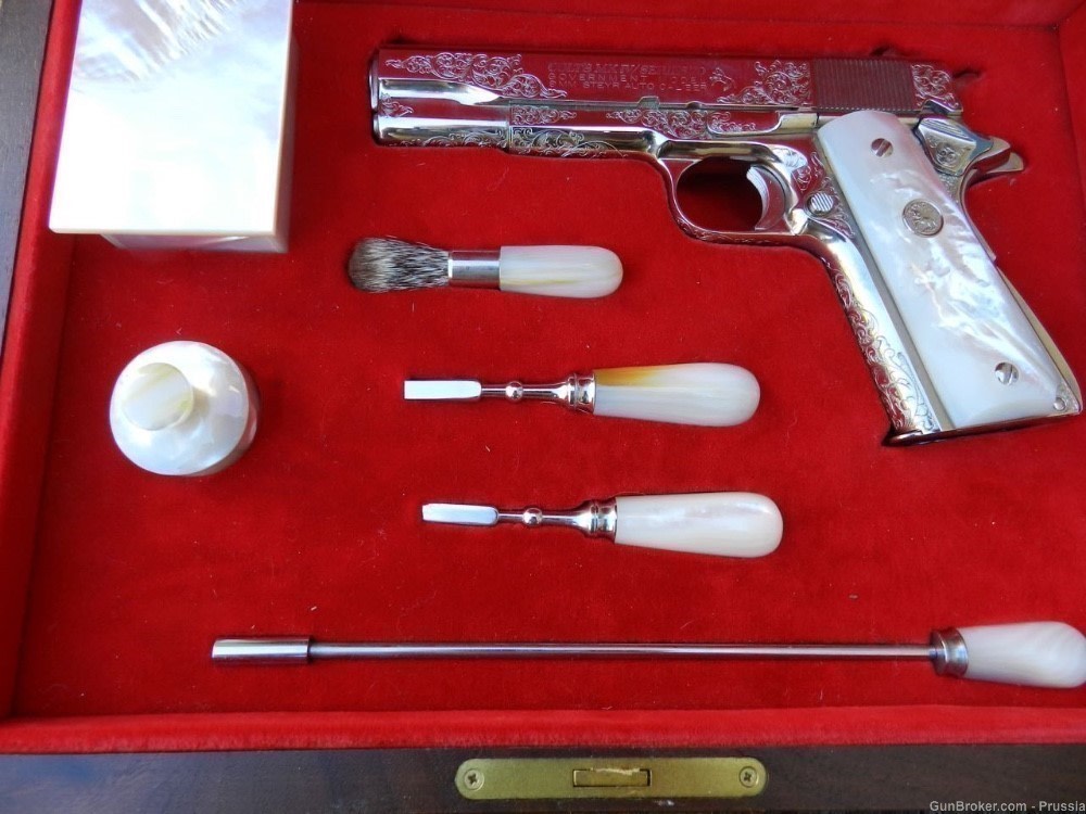 Colt Govt Mdl 9MM Steyr 5" Nickel Factory Master Engraved NIB-img-12
