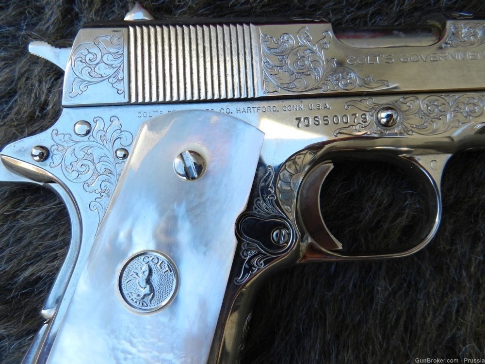 Colt Govt Mdl 9MM Steyr 5" Nickel Factory Master Engraved NIB-img-18