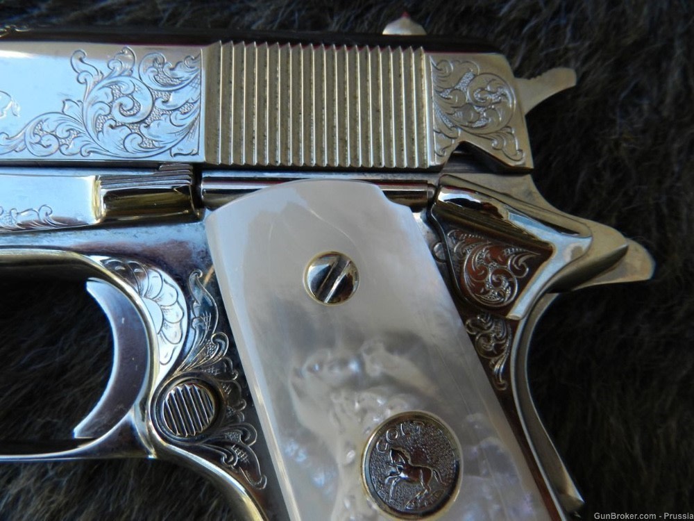 Colt Govt Mdl 9MM Steyr 5" Nickel Factory Master Engraved NIB-img-14