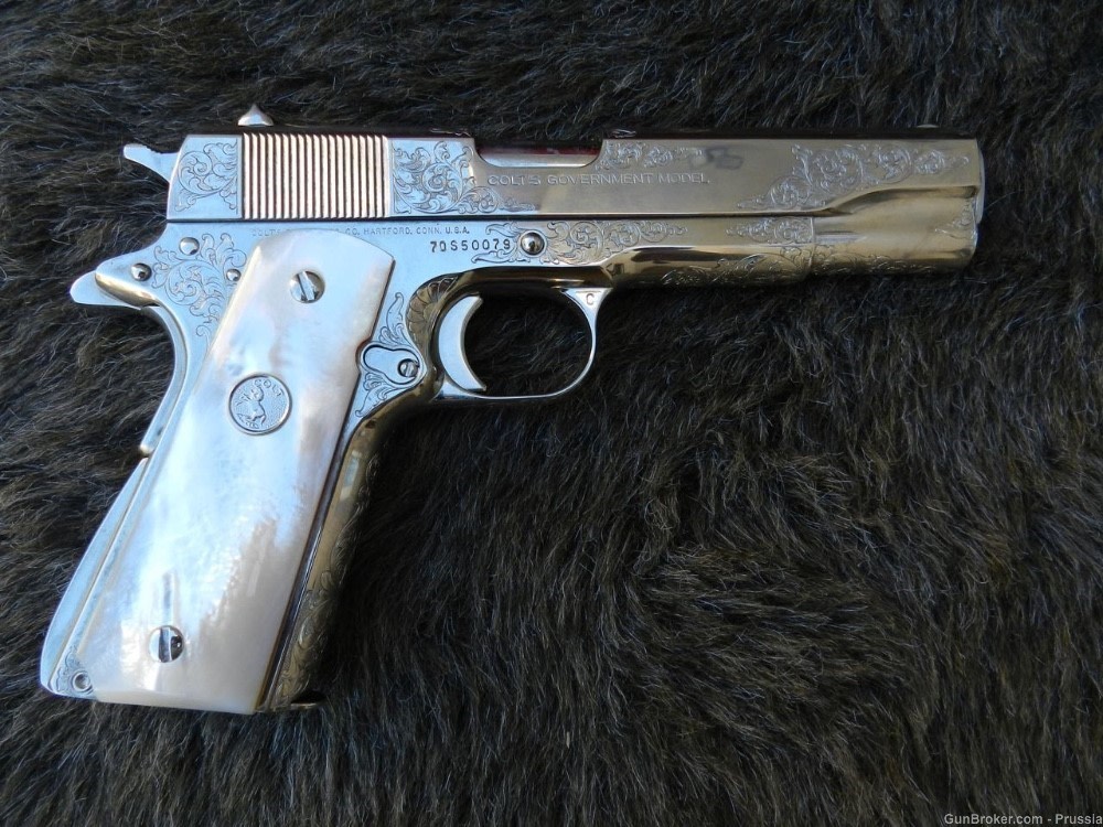 Colt Govt Mdl 9MM Steyr 5" Nickel Factory Master Engraved NIB-img-17