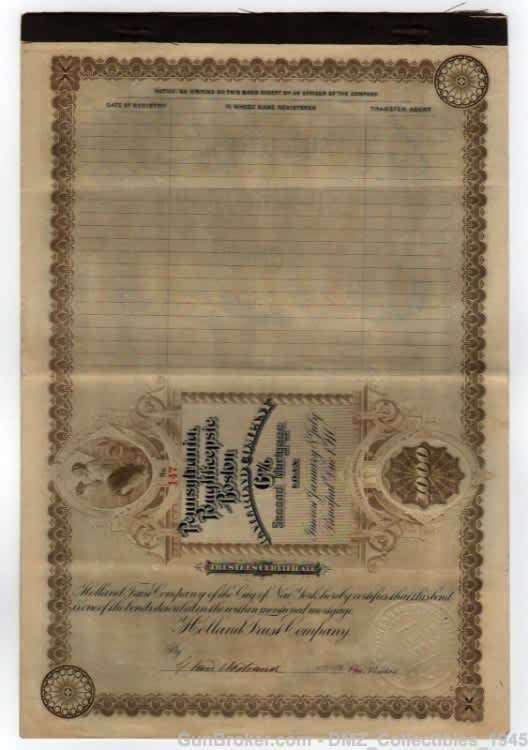 1890 Pennsylvania & New Jersey Railroad Company Bond w Coupons-img-2