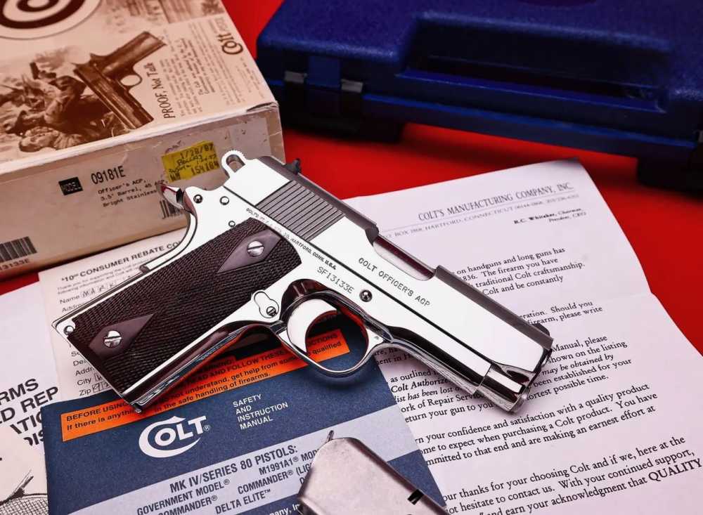 1995 Colt MKIV Officers 1911 Factory Bright Stainless .45acp COLLECTOR!-img-1