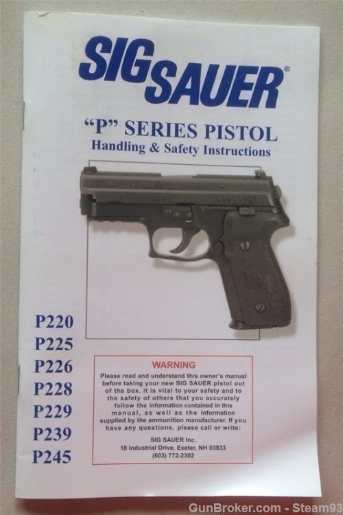 SigArms Owners P220 P225 P226 P228 P229 P239 Manual Mid - Late 1990's-img-0