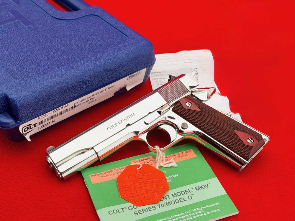 Colt Custom Government 1911 5" Bright Stainless.38 Super w/ Box-img-0