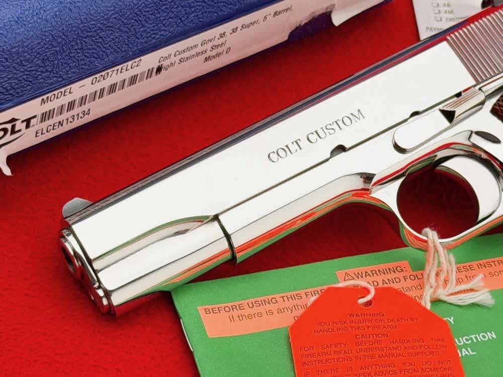 Colt Custom Government 1911 5" Bright Stainless.38 Super w/ Box-img-2
