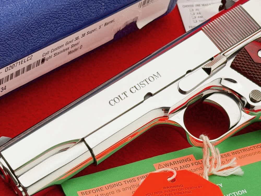 Colt Custom Government 1911 5" Bright Stainless.38 Super w/ Box-img-4