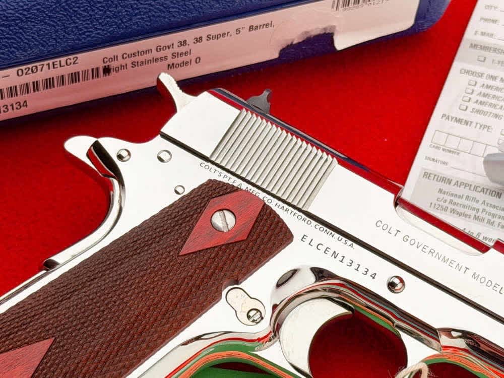 Colt Custom Government 1911 5" Bright Stainless.38 Super w/ Box-img-6