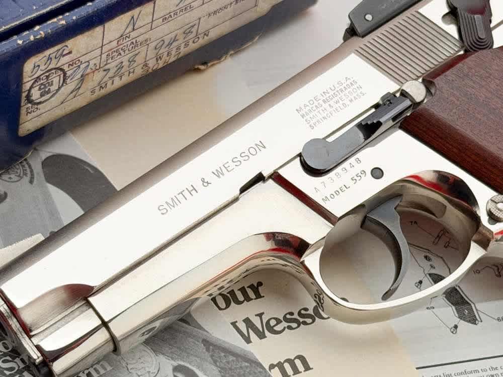 MINT 1981 Smith & Wesson Model 559 4" Rare Factory Nickel 9mm w/ Box-img-11