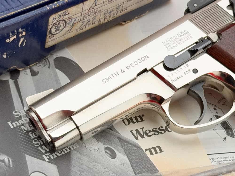 MINT 1981 Smith & Wesson Model 559 4" Rare Factory Nickel 9mm w/ Box-img-8