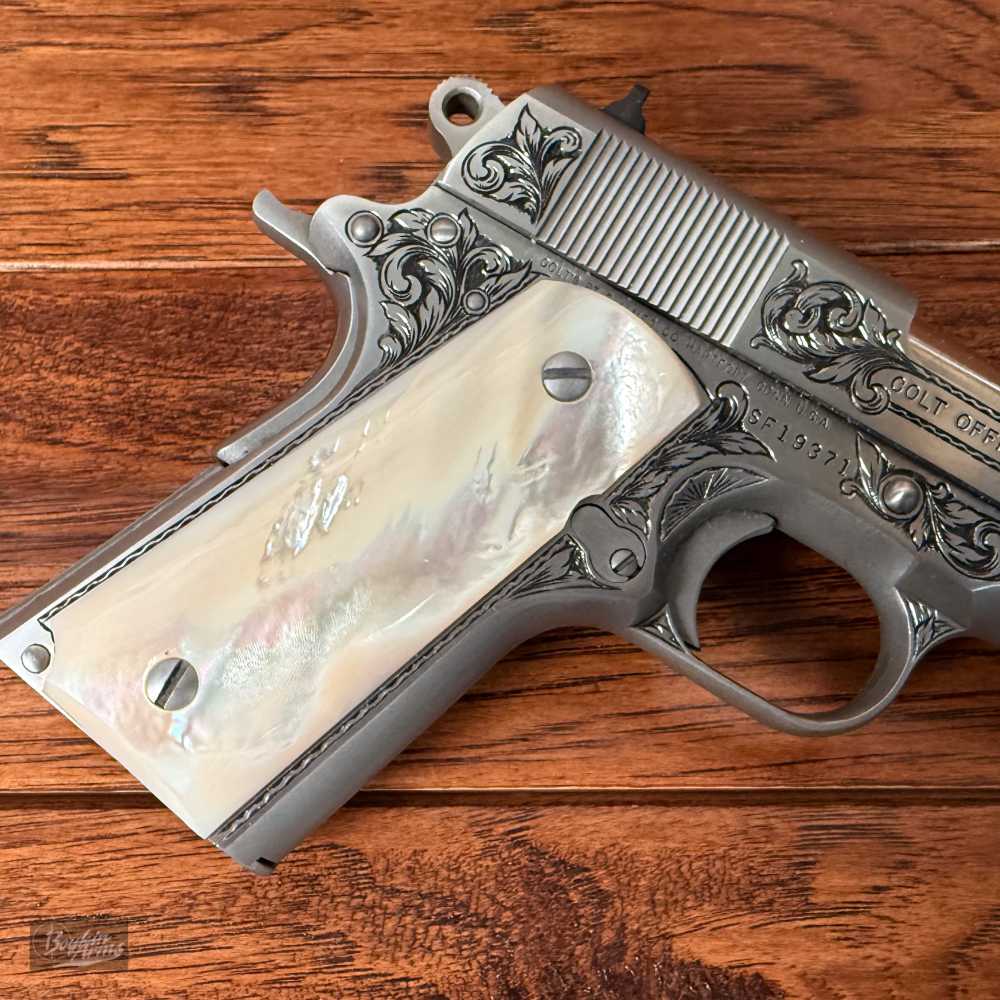 Exquisite Ben Shostle Deep Relief Engraved Colt Officers 1911 Pearl Grips -img-9