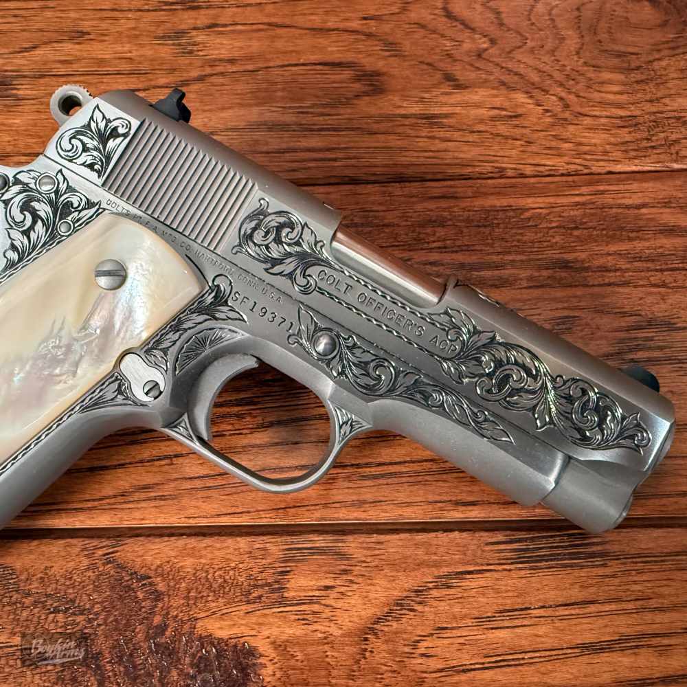 Exquisite Ben Shostle Deep Relief Engraved Colt Officers 1911 Pearl Grips -img-8