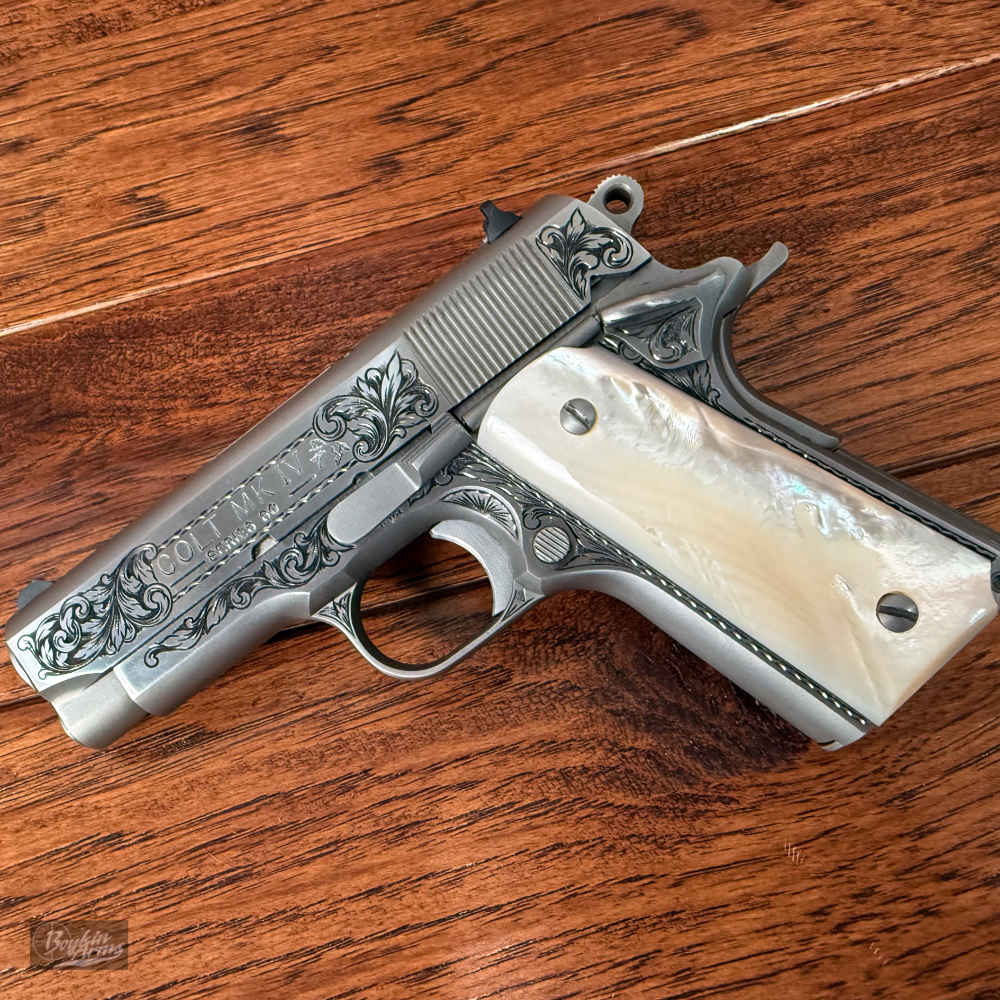 Exquisite Ben Shostle Deep Relief Engraved Colt Officers 1911 Pearl Grips -img-22