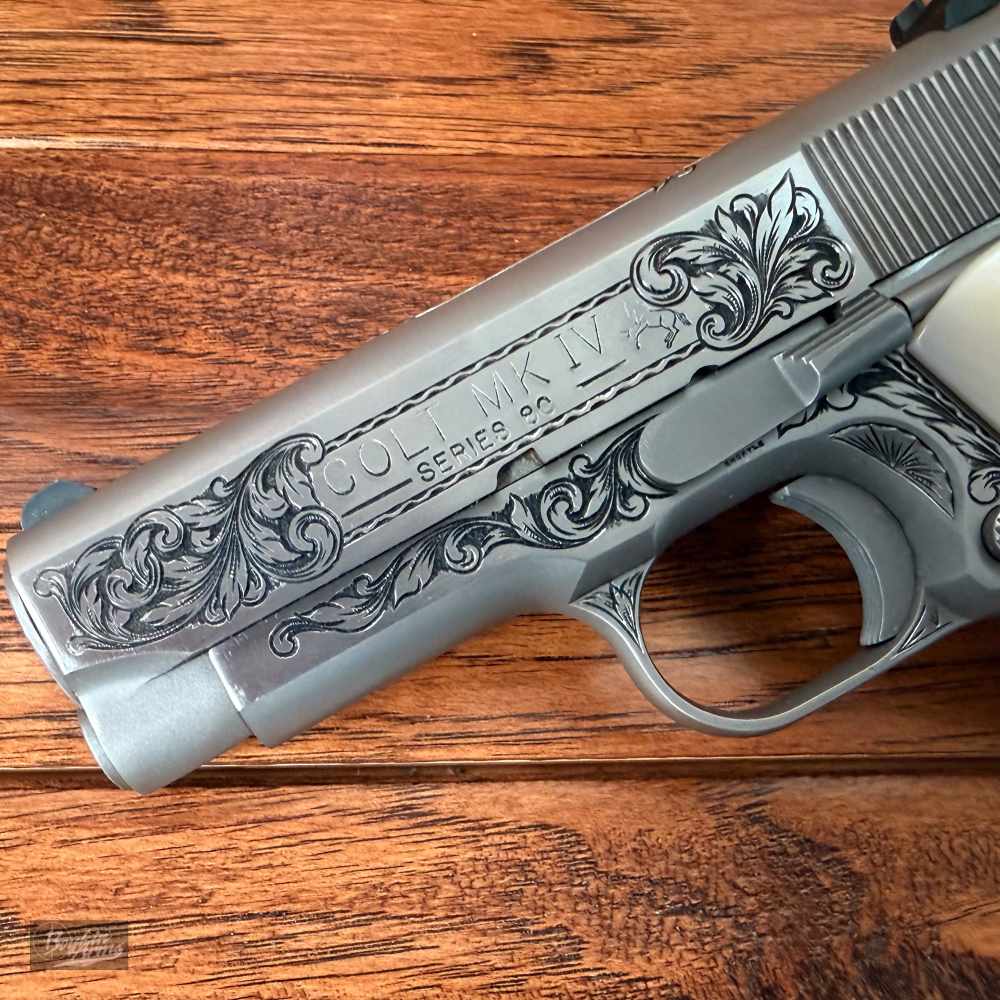 Exquisite Ben Shostle Deep Relief Engraved Colt Officers 1911 Pearl Grips -img-2