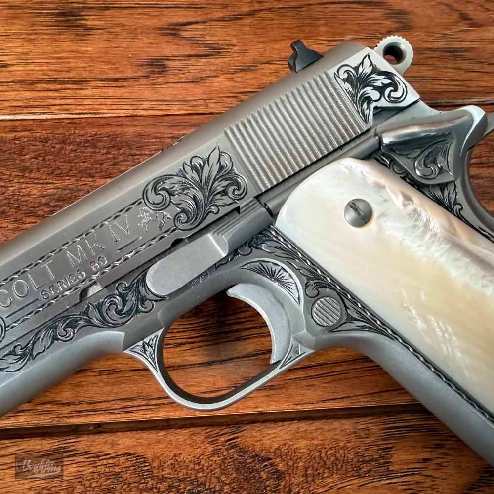 Exquisite Ben Shostle Deep Relief Engraved Colt Officers 1911 Pearl Grips -img-3