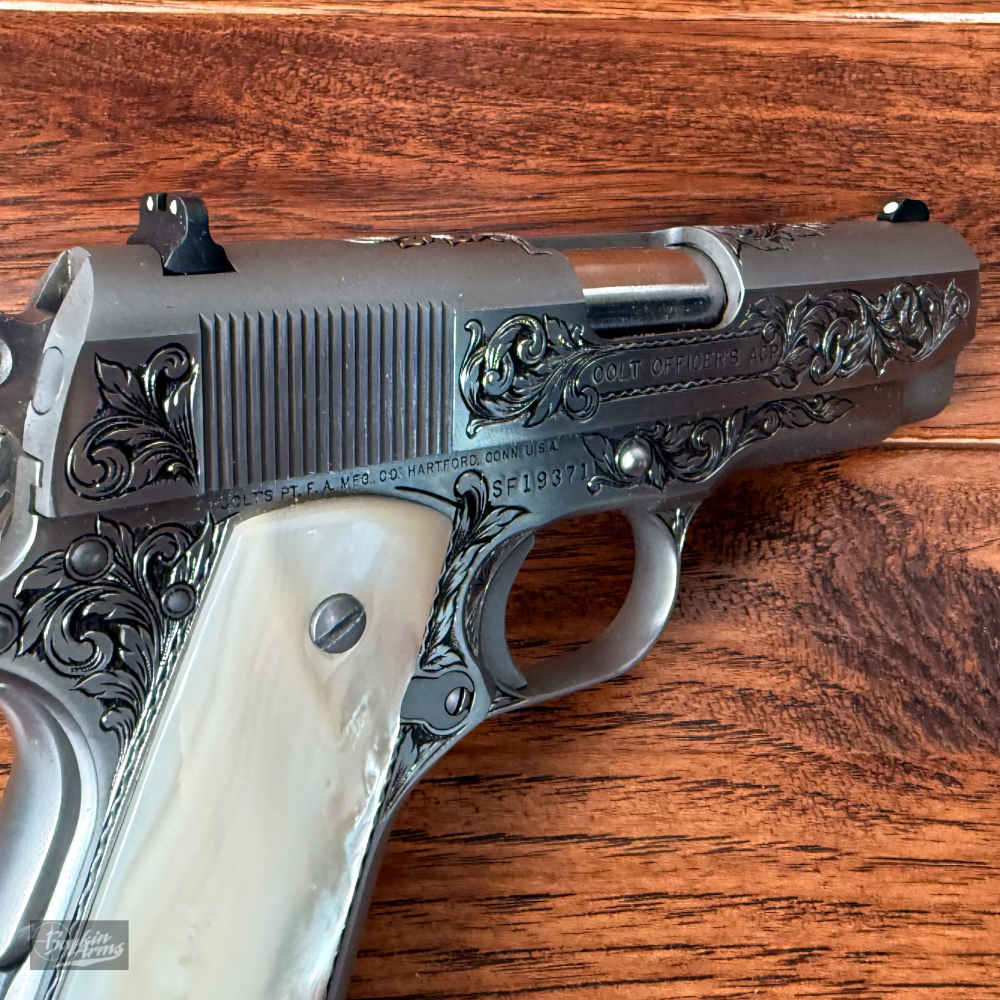 Exquisite Ben Shostle Deep Relief Engraved Colt Officers 1911 Pearl Grips -img-10