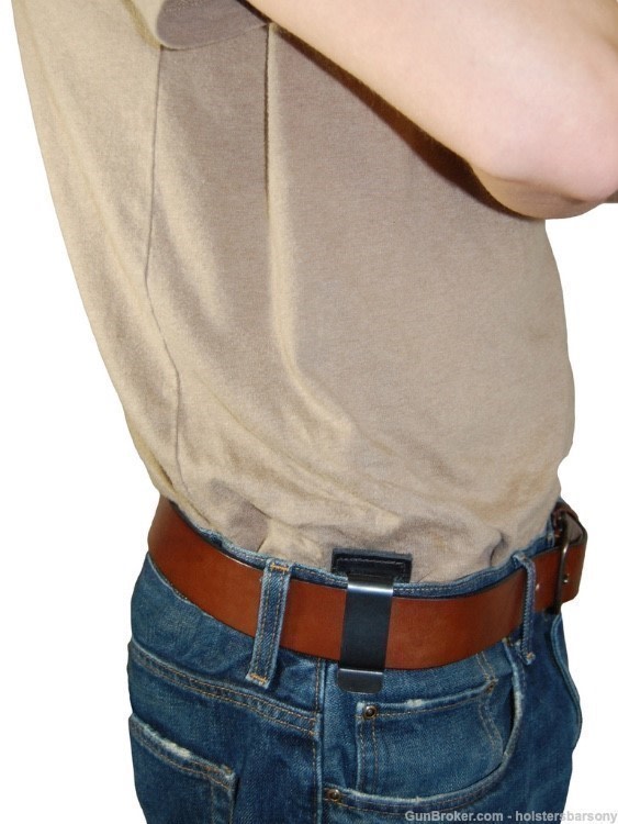 Barsony Black Leather Tuckable Holster for Compact 9mm 40 45 Size 15 Right-img-3