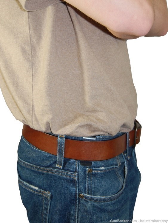 Barsony Black Leather Tuckable Holster for Compact 9mm 40 45 Size 15 Right-img-4