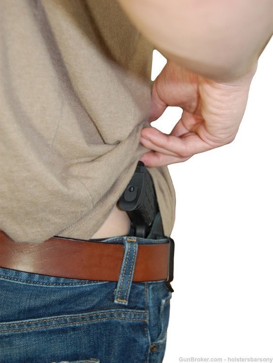 Barsony Black Leather Tuckable Holster for Compact 9mm 40 45 Size 15 Right-img-2