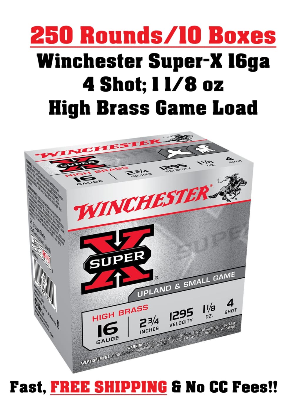250 Rds Winchester Super-X High Brass 16 Ga Gauge Upland Game Shells 4 Shot-img-0