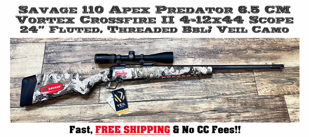 Savage 110 Apex Predator 6.5 Creedmoor CM 24" Barrel Veil Camo Vortex Scope-img-0