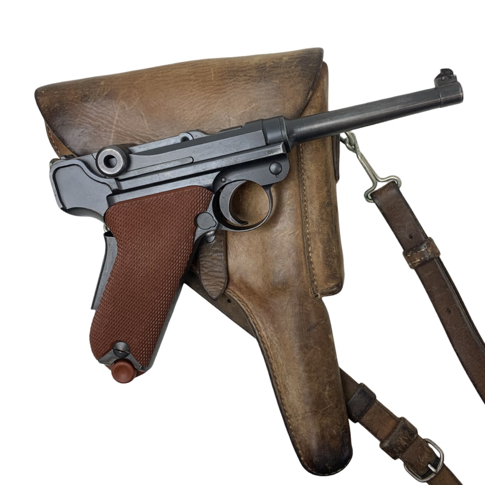 1942 Swiss Luger 06/29 Pistole .30 Parabellum W+F Bern P Series Red Grips -img-1