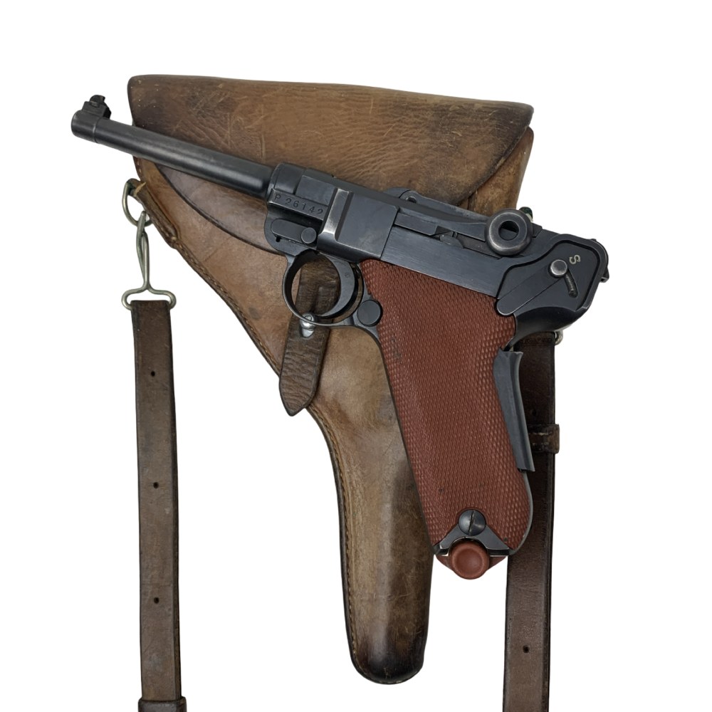 1942 Swiss Luger 06/29 Pistole .30 Parabellum W+F Bern P Series Red Grips -img-3