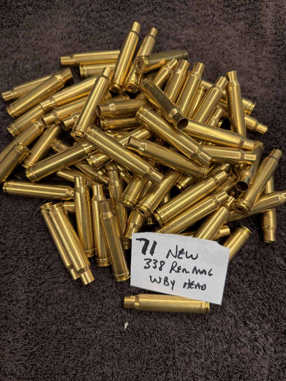 338 Win Mag Brass NEW shell cases 71 COUNT-img-0