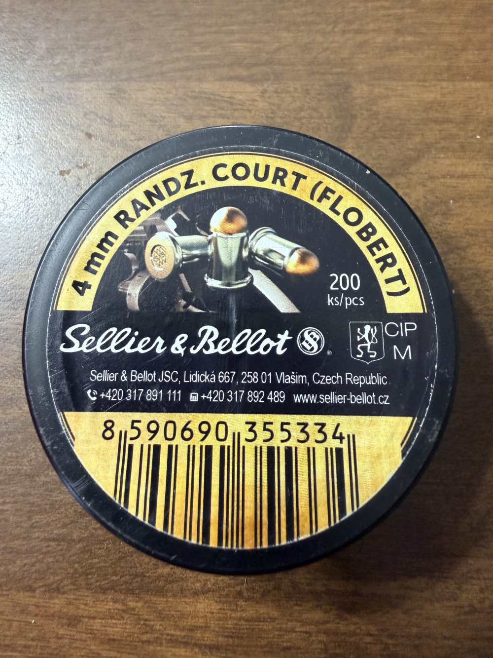 200 round tin of Sellier & Bellot S&B 4mm randz court flobert ammunition -img-0