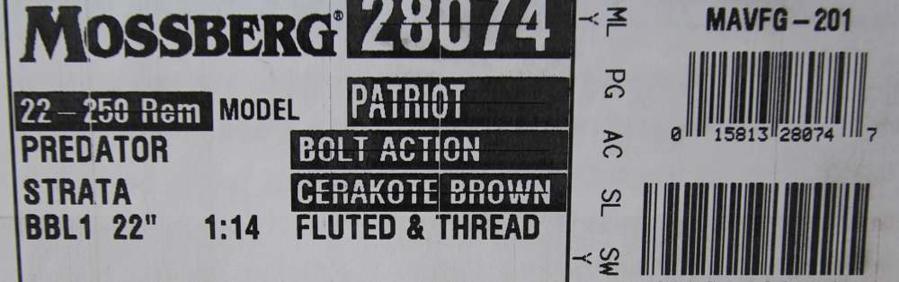 NIB MOSSBERG PATRIOT PREDATOR STRATA BOLT RIFLE, 22-250, 22" 28074-img-2