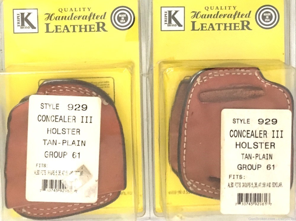 Two Holsters, belt type concealed leather Triple K, fits Glock pistols-img-0