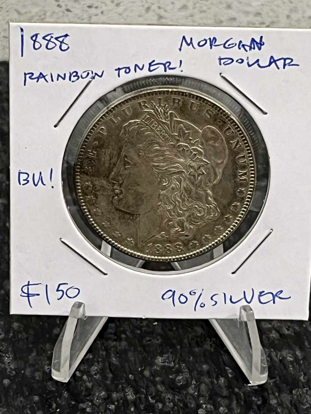 Beautiful 1888 Morgan Silver Dollar 90% Silver BU Rainbow Toning!-img-0