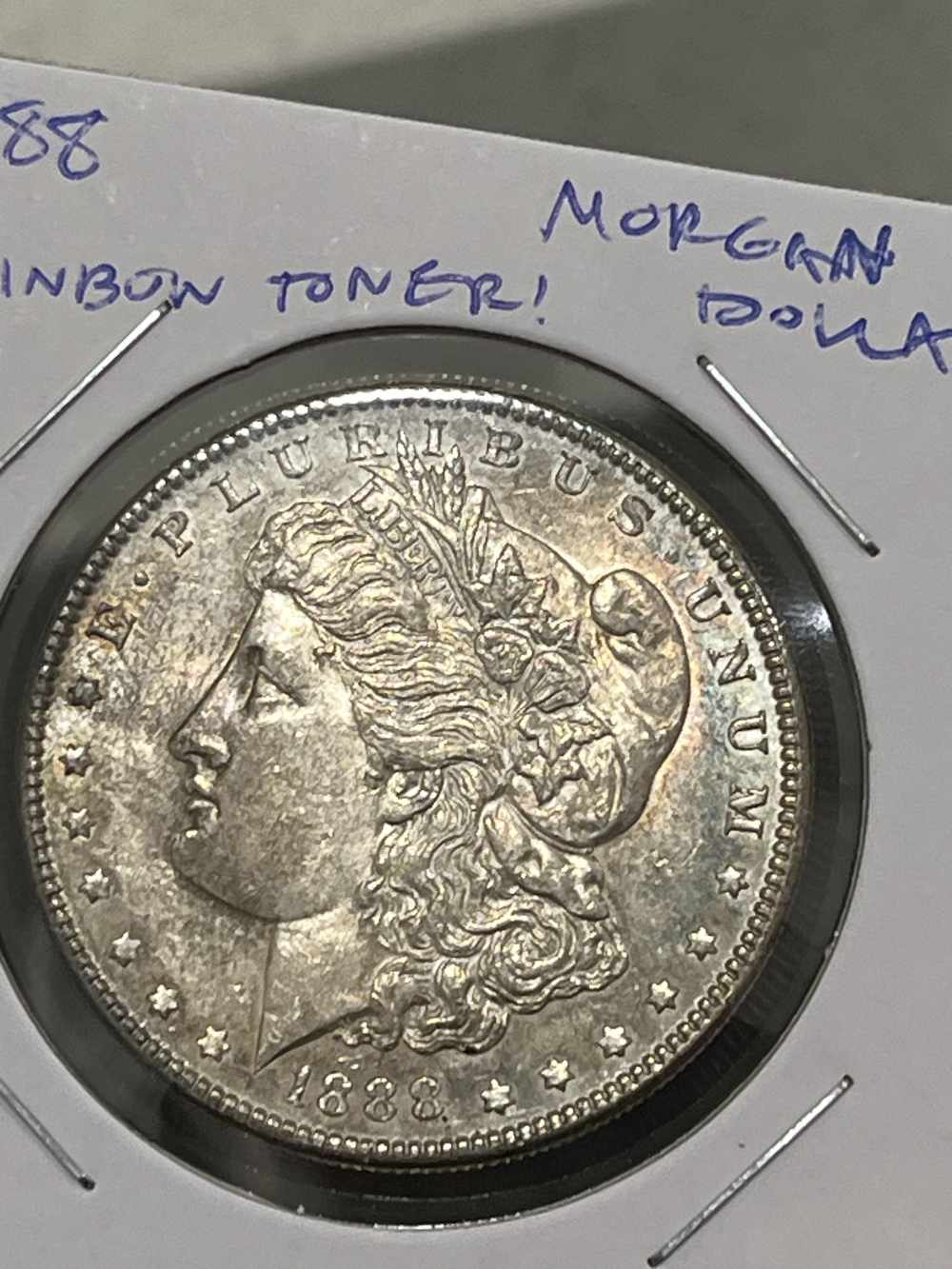 Beautiful 1888 Morgan Silver Dollar 90% Silver BU Rainbow Toning!-img-2
