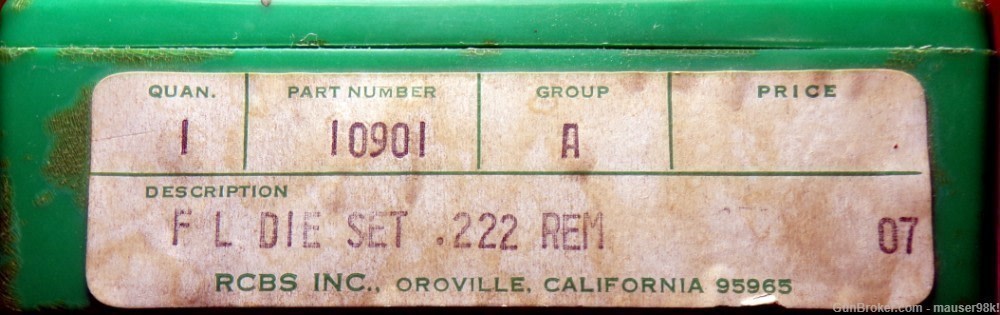  222 Rem. RCBS Full Length Die Set #10901-img-3