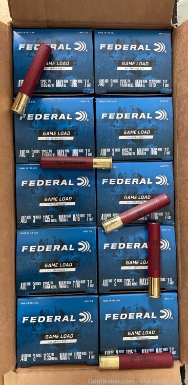 Federal H41375 Game-Shok High Brass 410Gauge 3" 11/16oz 7.5Shot 250 Shells-img-0