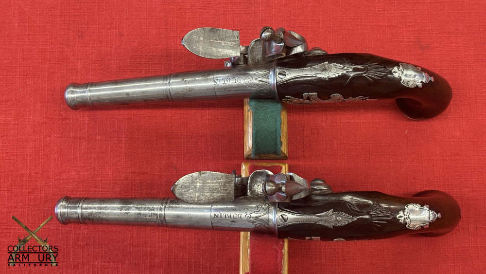 Pair of Irish Flintlock Queen Anne Pistols by Collins, Dublin, Circa 1750-img-3